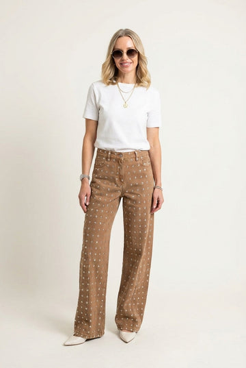 Women's Grommet Detailed Cotton Pants Wide Leg High Waisted Streetwear