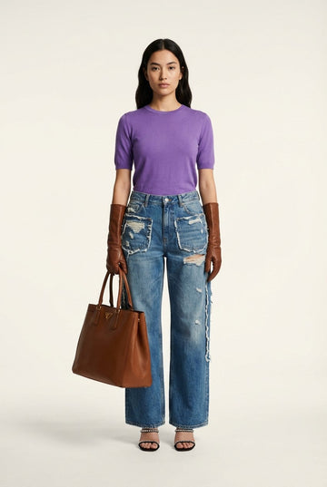 Women's Soft Knit Short Sleeve Crewneck Sweater Slim Fit Top