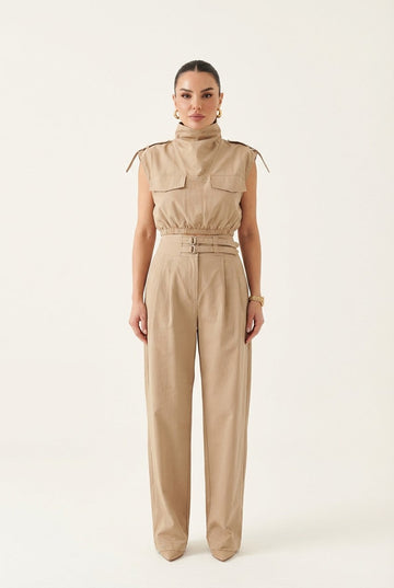 Women's Utility Cotton Cropped Top and Wide Leg Trousers Set Minimalist