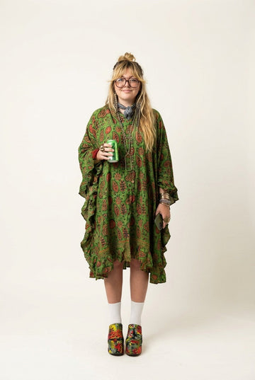 Women's Paisley Print Ruffled Kaftan Dress Oversized Boho Style