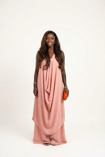 Women's Elegant Draped Blouse and Wide Leg Pants Set Minimalist Chic