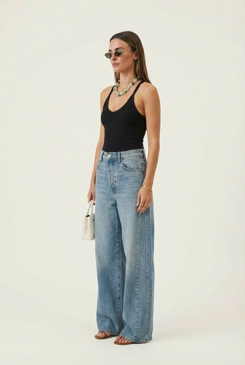 Women's Ribbed Cotton V-Neck Tank Top Slim Fit Everyday Essential